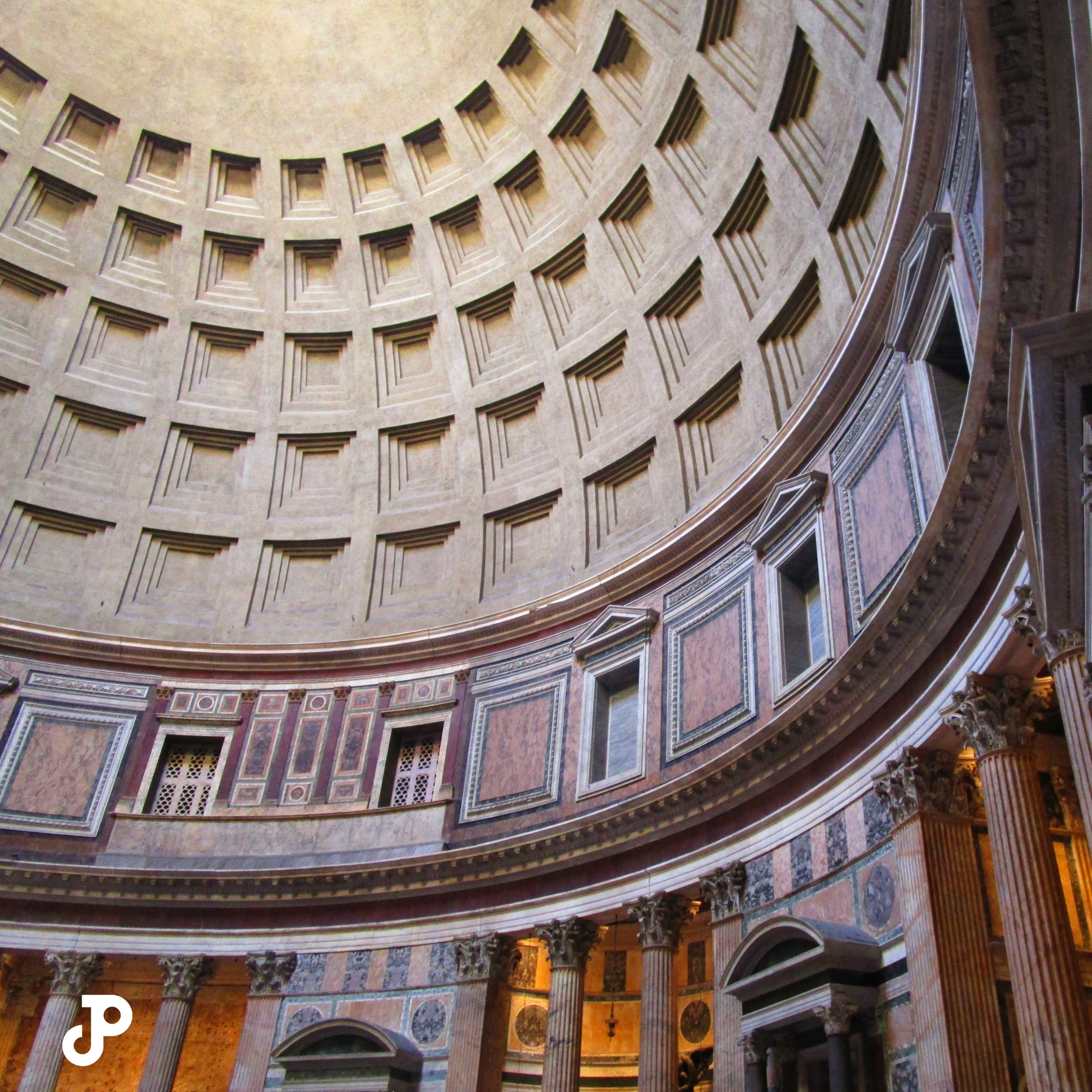 the ornate dome inside the Pantheon