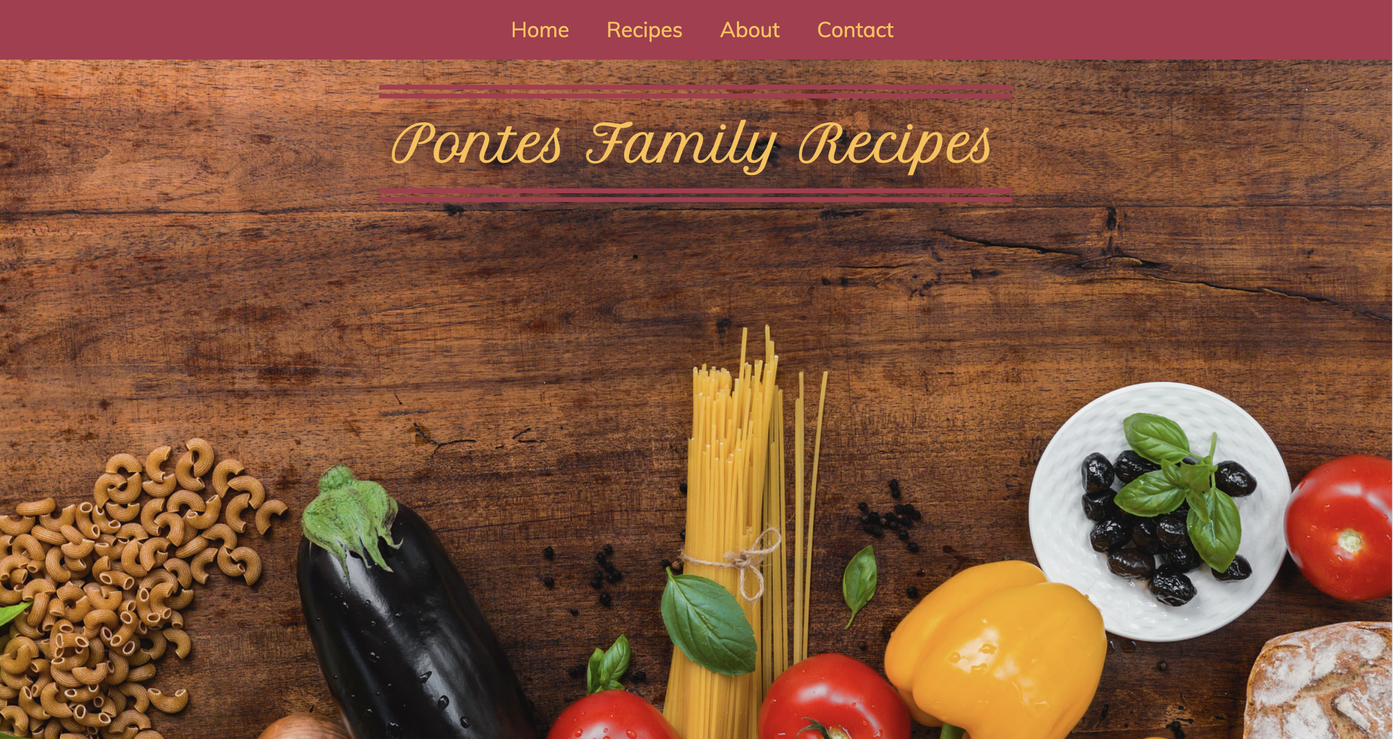 a screenshot of the homepage for the website Pontes Family Recipes